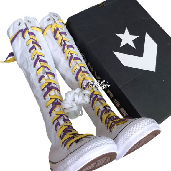 Converse CTAS XXHI White Purple Yellow Knee High Sneaker Boot M11.5 W13.5 NEW - Picture 9 of 9